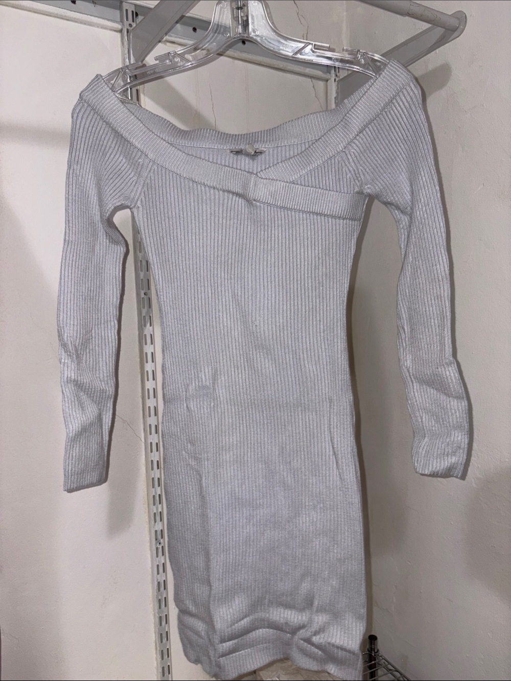 GUESS Off-the-Shoulder Ribbed Knit Dress in Light Blue